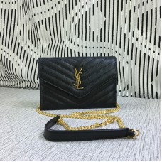 YSL Малка чанта тип плик с верижка, кафява кожа, 19 см