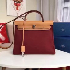 Hermes Herbag 31 см бордо платнена чанта