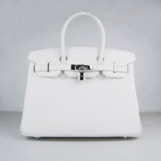 Hermes Birkin 30 см Togo кожена чанта бяло-сребристо