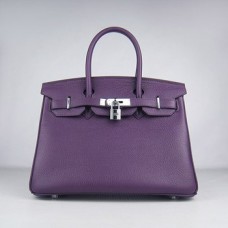 Hermes Birkin 30 см Togo кожена чанта в лилаво и сребристо
