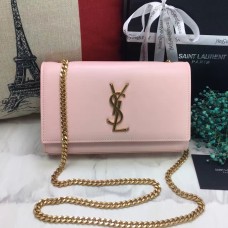Чанта от гладка кожа с верижка YSL 22 см, светло розова