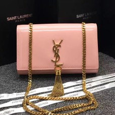 Чанта с пискюли от лачена кожа YSL, 22 см, розова
