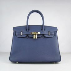 Hermes Birkin 30 см Togo кожена чанта тъмносиньо златисто