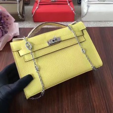 Hermes Mini Kelly 22 см Epsom кожа жълто сребро с верижка