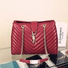 Чанта за пазаруване с монограм YSL Saint Laurent в бордо