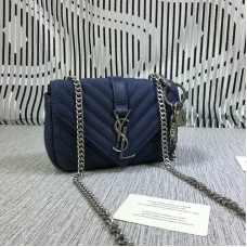 YSL Малка чанта-плик с верижка, козя кожа, синя, 18 см
