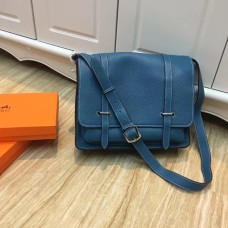 Мъжка кожена чанта Hermes Steve Crossbody в синьо