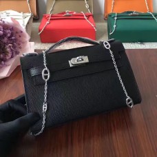 Hermes Mini Kelly 22 см Epsom кожа черно сребро с верижка