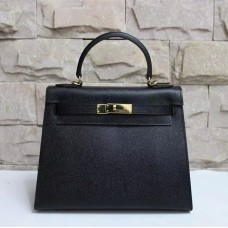 Hermes Kelly 28 см Epsom кожена чанта черно злато