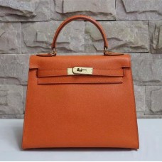 Hermes Kelly 28 см Epsom кожена чанта оранжево злато