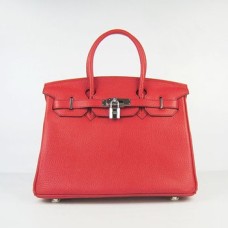 Hermes Birkin 30 см Togo кожени чанти червени сребърни