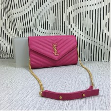 Чанта тип плик YSL с верижка, цвят Caviar, розова, 23 см