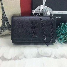 Чанта от естествена кожа с верижка YSL Caviar 22 см, черна, черна