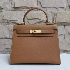 Hermes Kelly 28 см Epsom кожена чанта кафяво-златна