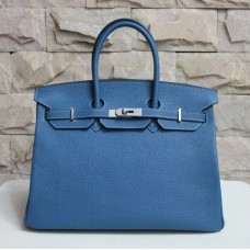 Hermes Birkin 35 см Togo кожена чанта синьо-сребриста