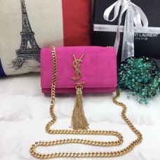 YSL Малка чанта с пискюли, 17 см, велурена, розова